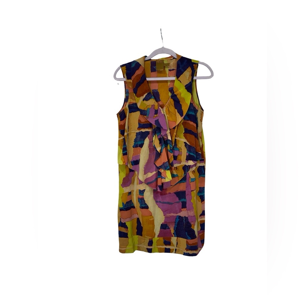 Ali Ro Multicolor Abstract 100% silk‎ mini Dress